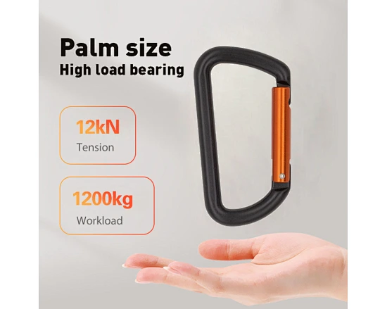 Aluminum carabiner，D carabiner，12kN Carabiner